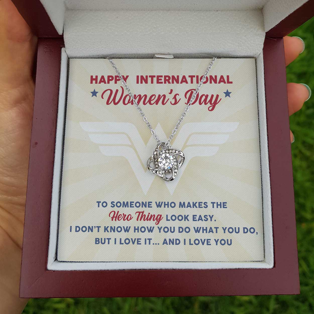 ShineOn Fulfillment Message Cards Standard Box Happy International Women's Day - Love Knot Necklace