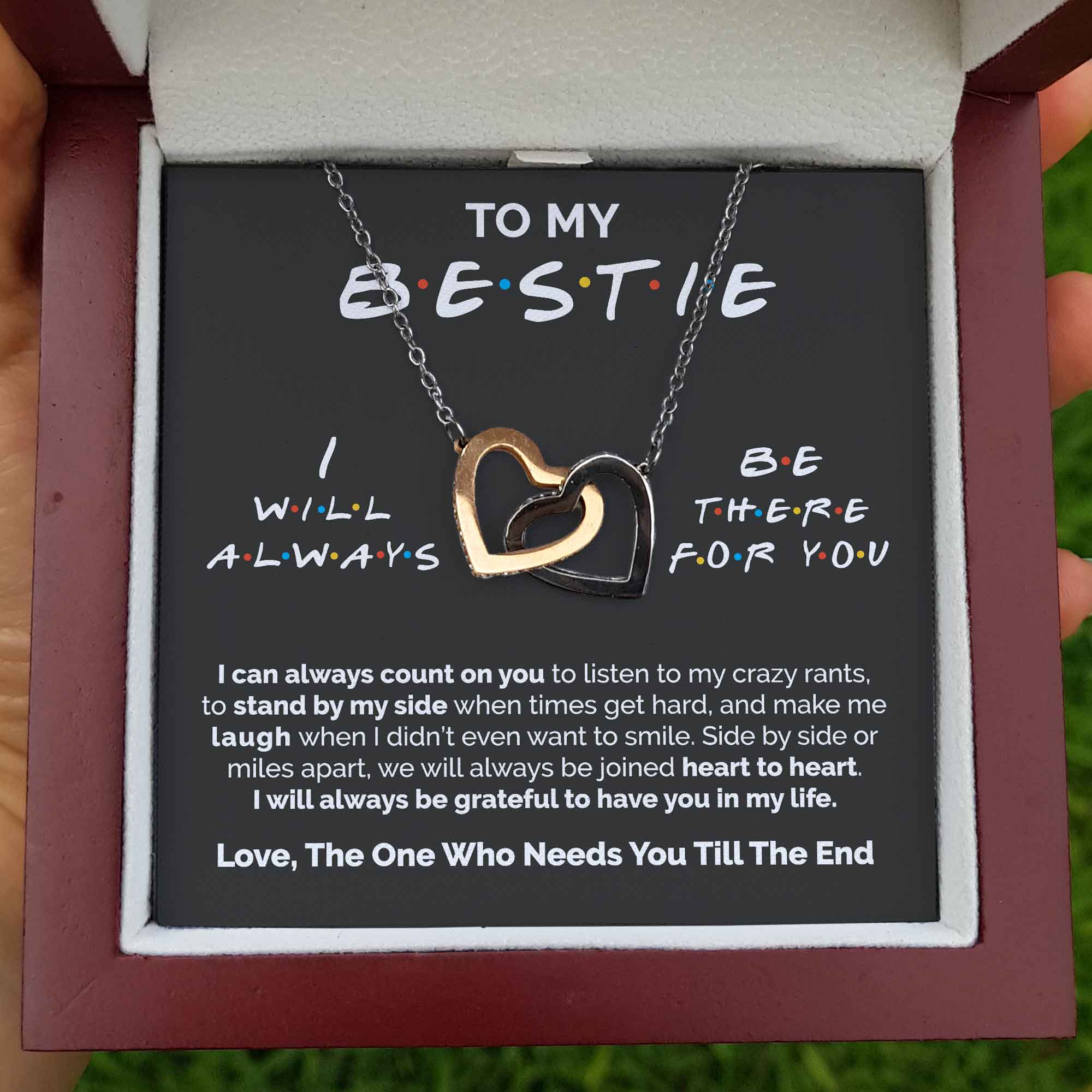 ShineOn Fulfillment Message Cards Standard Box To My Bestie - Heart to Heart - Interlocked Heart Necklace